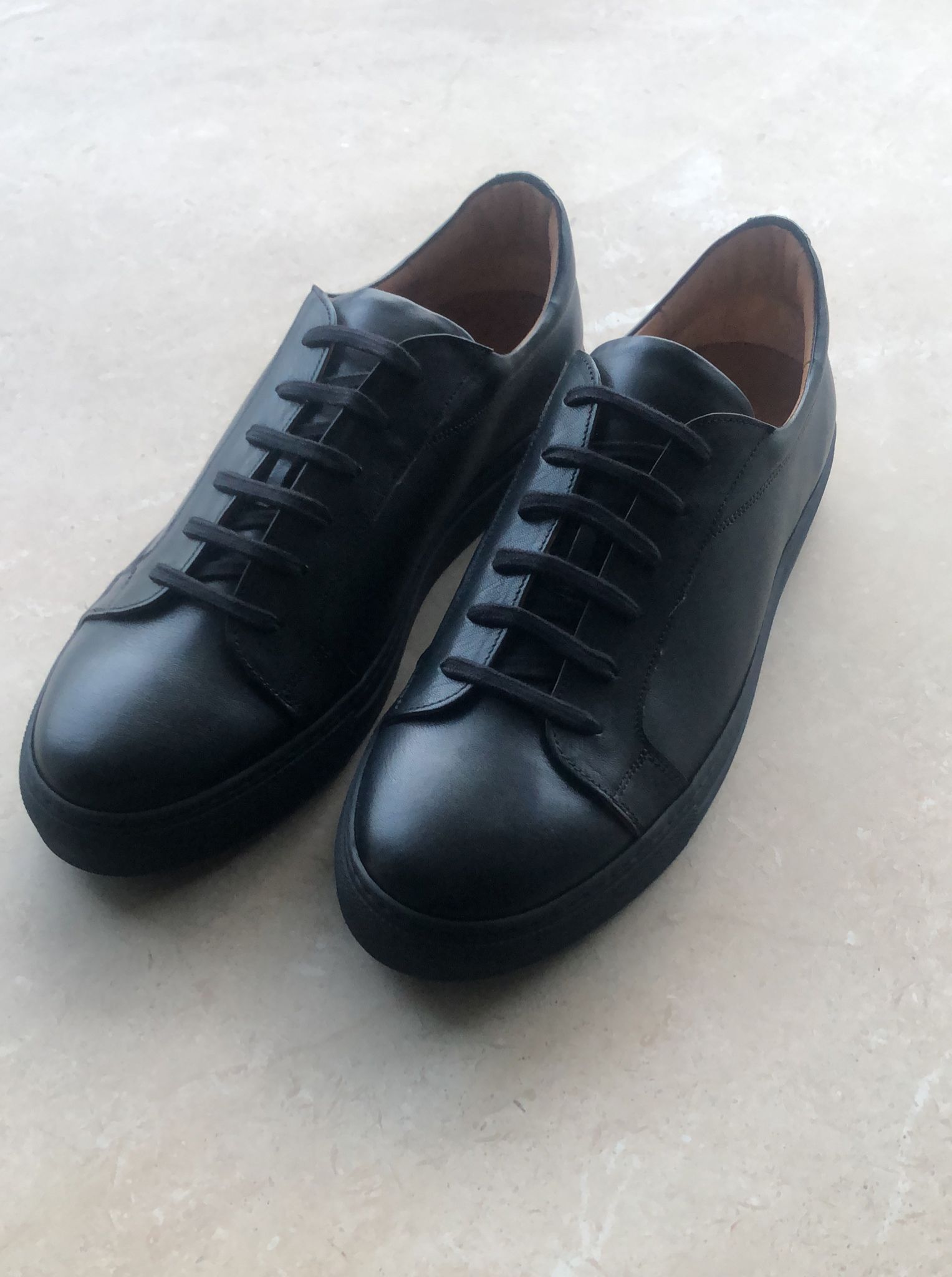 Ghirlandina v5 Low Top Leather Sneakers - Black Veg-Tan Calf, Black Sole - Size 48